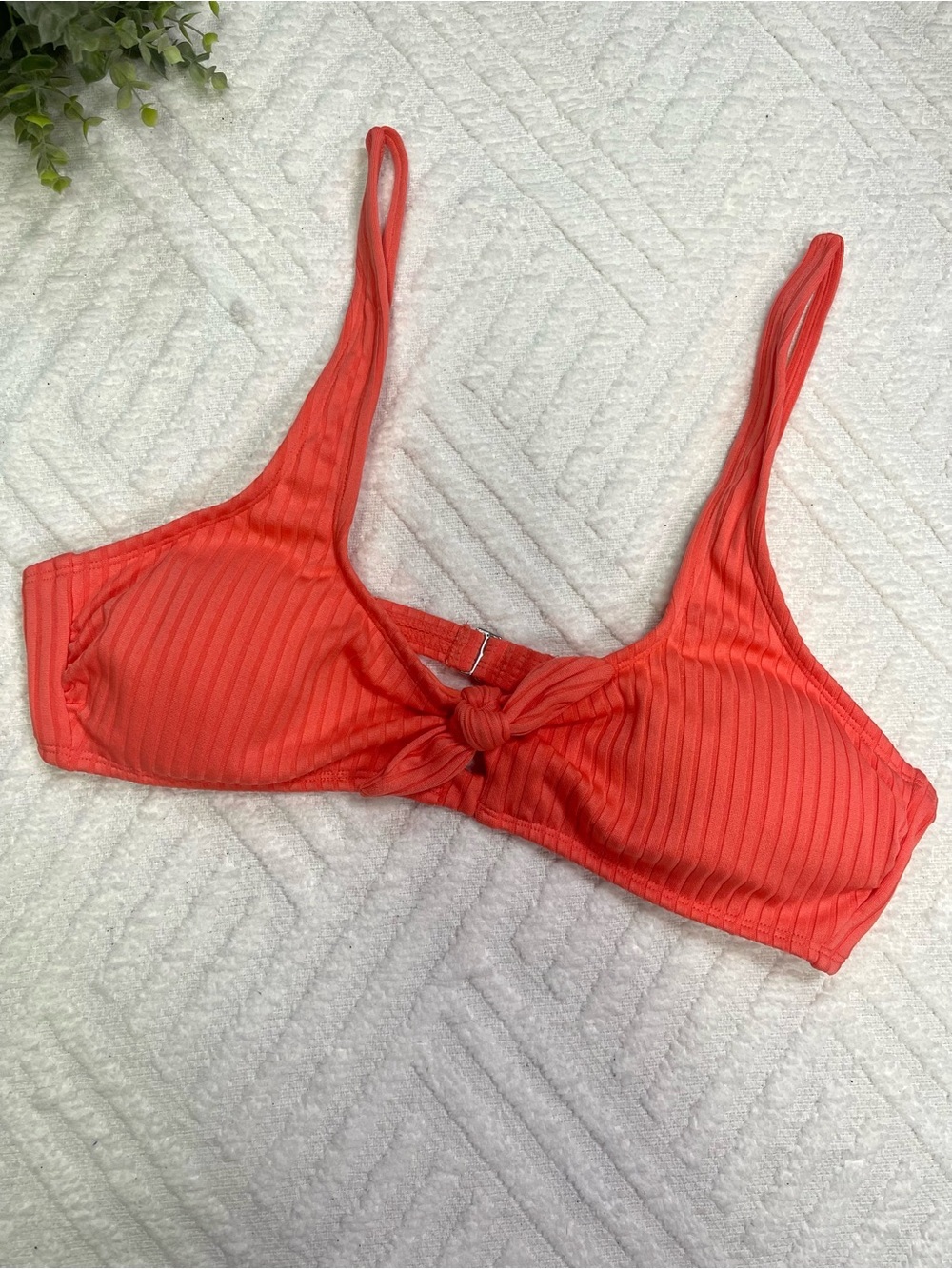 Xhilaration Coral Ribbed Bikini Top with Front Knot Size XL